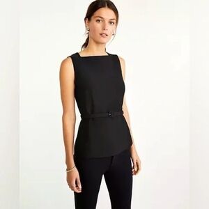 NWT Ann Taylor Black Belted Top Size 10P 10 Petite New with Tags